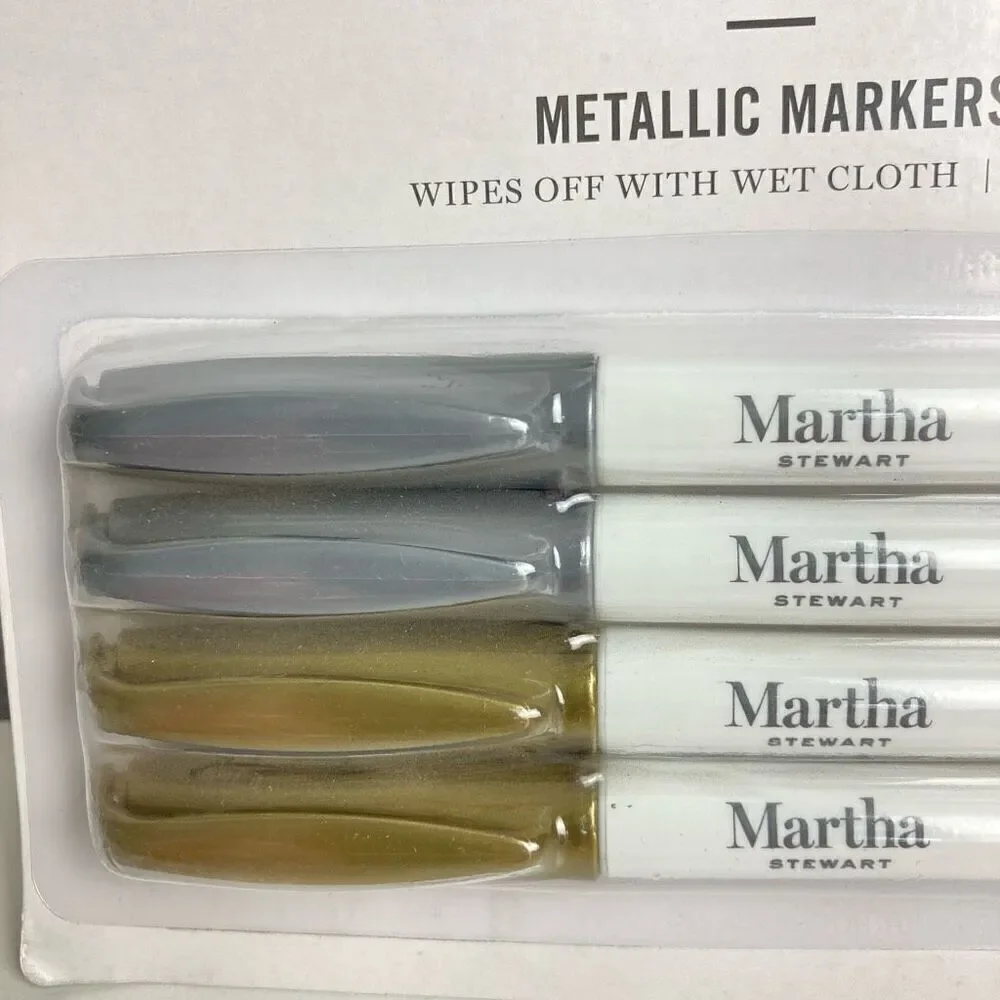 Martha‎ Stewart Wet Erase Markers 4-pack Metallic Gold Silver Whiteboard Glass